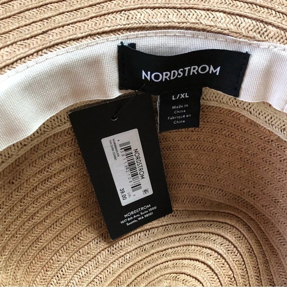 Nordstrom NWT Straw Sun Hat Dark Combo Size L-XL